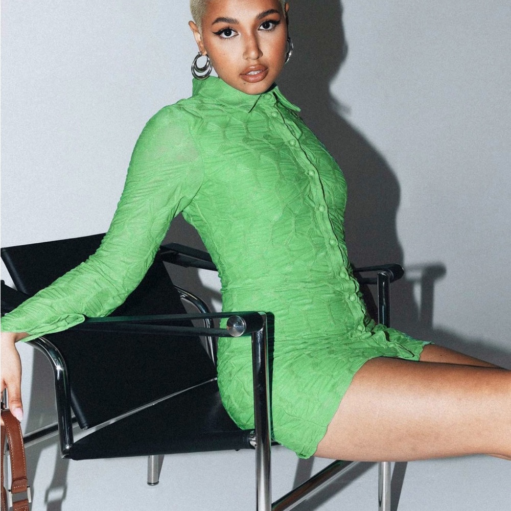 Princess Polly Green Long Sleeve Dress Mini Collared Button Women’s Size 2 NWT - Picture 5 of 8